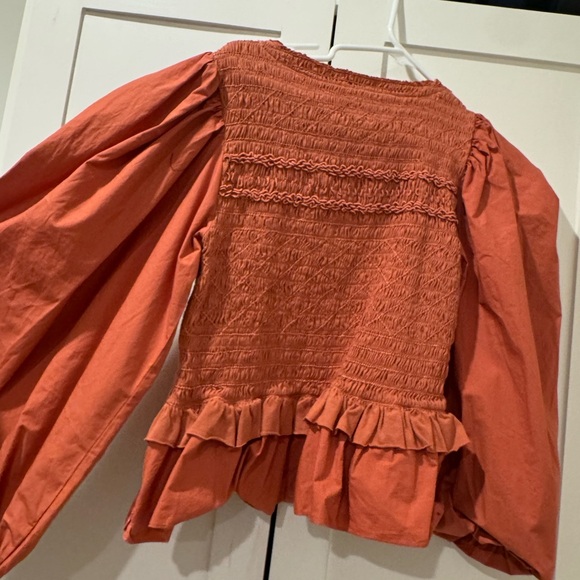 Ulla Johnson - Amelia Puff Sleeve Smocked Blouse - Clay / burnt orange size 4 - Picture 3 of 4